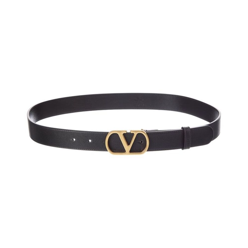 Valentino Vlogo Leather Belt, Black
